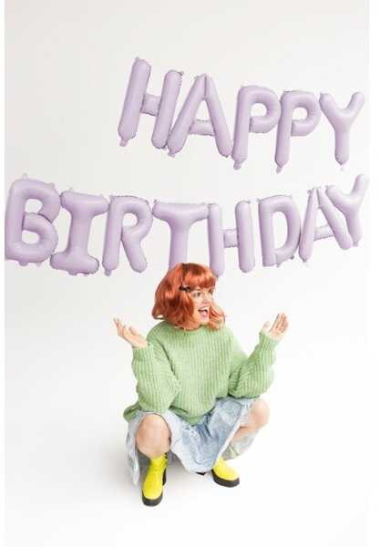 PartyDeco Folinis balionas Happ Birthday violetinis 340x35cm