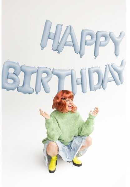 PartyDeco Folinis balionas Happ Birthday melsvas 340x35cm
