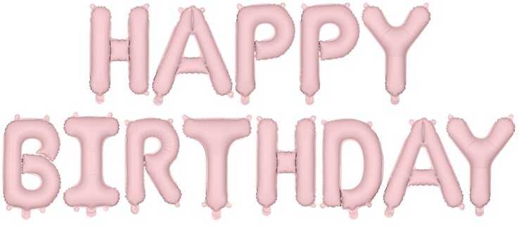 PartyDeco Folinis balionas Happ Birthday rausvas 340x35cm