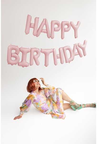 PartyDeco Folinis balionas Happ Birthday rausvas 340x35cm