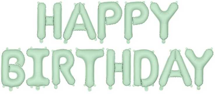 PartyDeco Folinis balionas Happ Birthday žalsvas 340x35cm