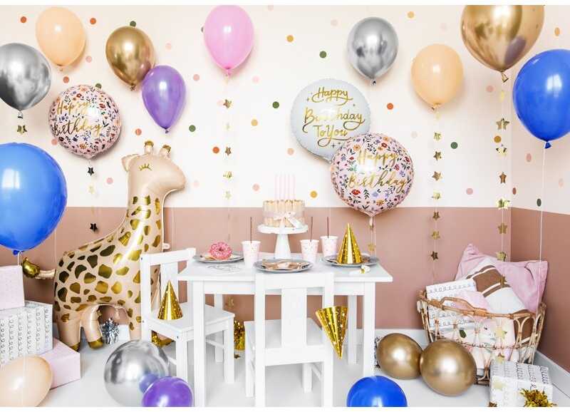 PartyDeco Folinis balionas "Happy birthday" baltas 35 cm