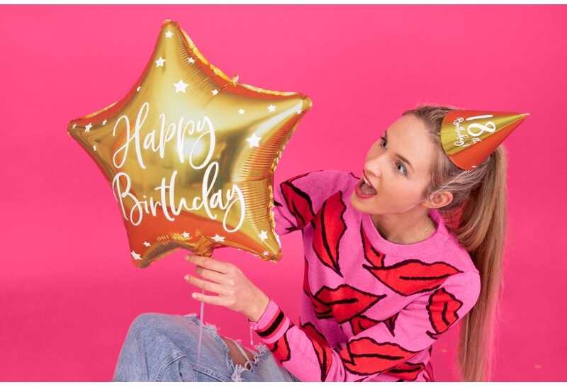 Party Deco PartyDeco Folinis balionas "Happy Birthday" 40cm auksinis