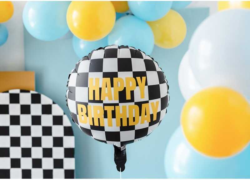 PartyDeco Folinis balionas Languota vėliava Happy Birthday, 45cm