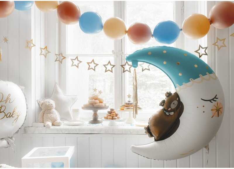 PartyDeco Folinis balionas Meškiukas ant mėnulio, melsvas