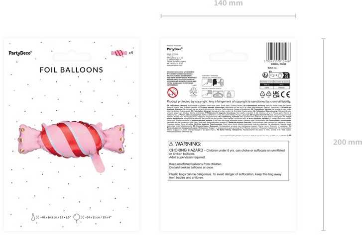 PartyDeco Folinis balionas Saldainis 40x16,5cm, 5 vnt