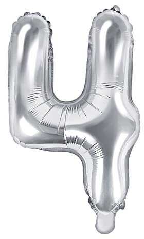 PartyDeco Folinis balionas sidabrinis skaičius, 35 cm, Skaičius: 4