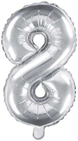 PartyDeco Folinis balionas sidabrinis skaičius, 35 cm, Skaičius: 8