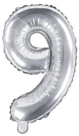 PartyDeco Folinis balionas sidabrinis skaičius, 35 cm, Skaičius: 9