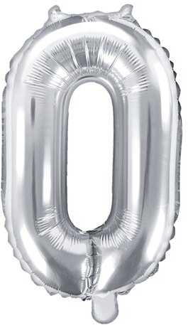 PartyDeco Folinis balionas sidabrinis skaičius, 35 cm, Skaičius: 0
