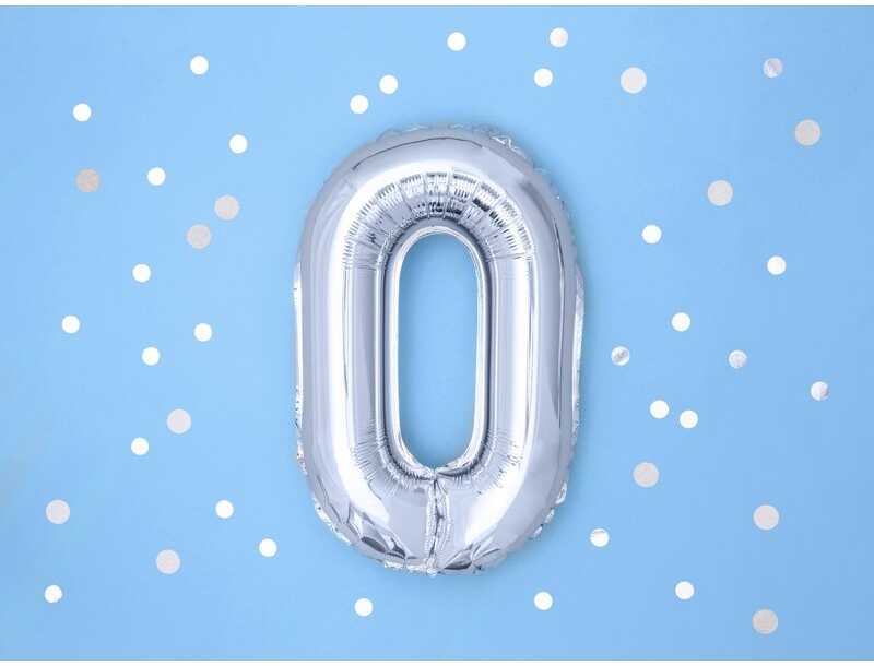 PartyDeco Folinis balionas sidabrinis skaičius, 35 cm, Skaičius: 0