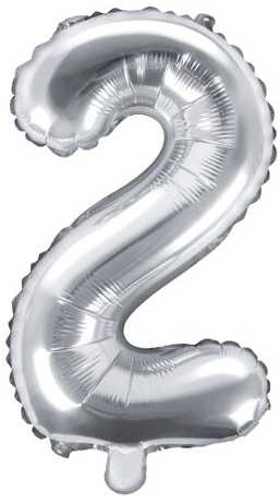 PartyDeco Folinis balionas sidabrinis skaičius, 35 cm, Skaičius: 2