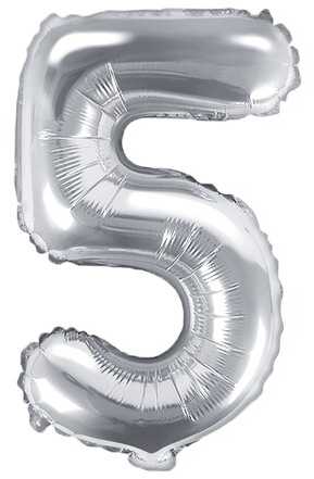 PartyDeco Folinis balionas sidabrinis skaičius, 35 cm, Skaičius: 5