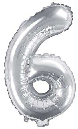 PartyDeco Folinis balionas sidabrinis skaičius, 35 cm, Skaičius: 6