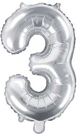PartyDeco Folinis balionas sidabrinis skaičius, 35 cm, Skaičius: 3