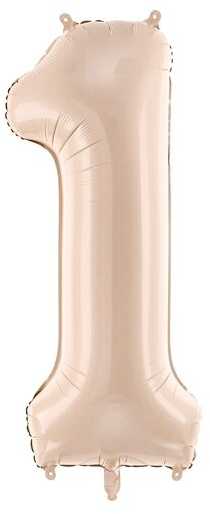 PartyDeco Folinis balionas skaičius 1, kreminis 72cm