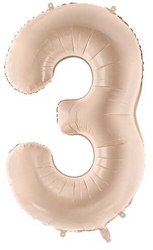 PartyDeco Folinis balionas skaičius 3, kreminis 72cm