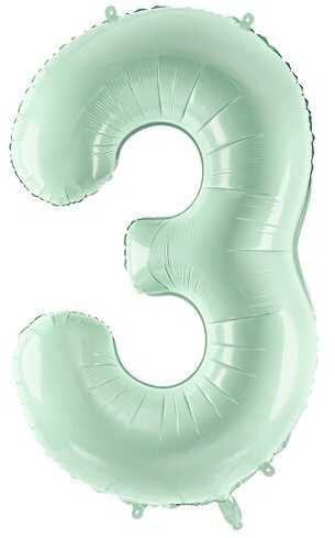 PartyDeco Folinis balionas skaičius 3, žalsvas 72cm