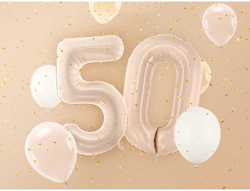 PartyDeco Folinis balionas skaičius 5, kreminis 72cm