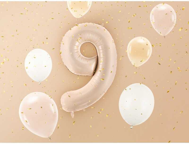 PartyDeco Folinis balionas skaičius 9, kreminis 72cm