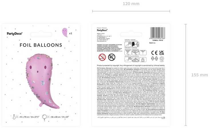 PartyDeco Folinis balionas Violetinis vaiduoklis 41x70 cm