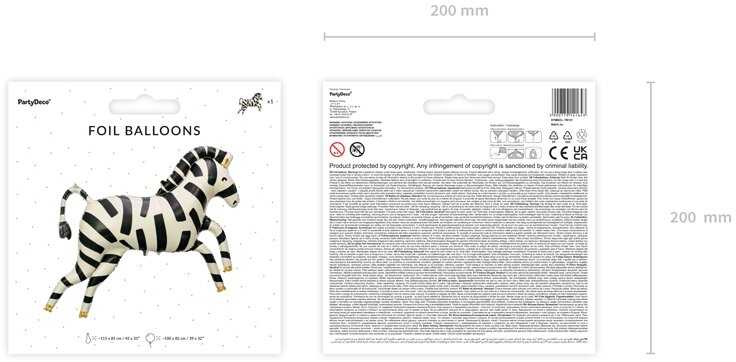 PartyDeco Folinis balionas Zebras, 115x85 cm