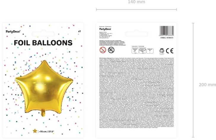 Party Deco PartyDeco Folinis balionas "Žvaigždė" 70cm auksinis