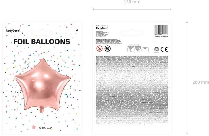 PartyDeco Folinis balionas "Žvaigždė" 70cm rožinio aukso