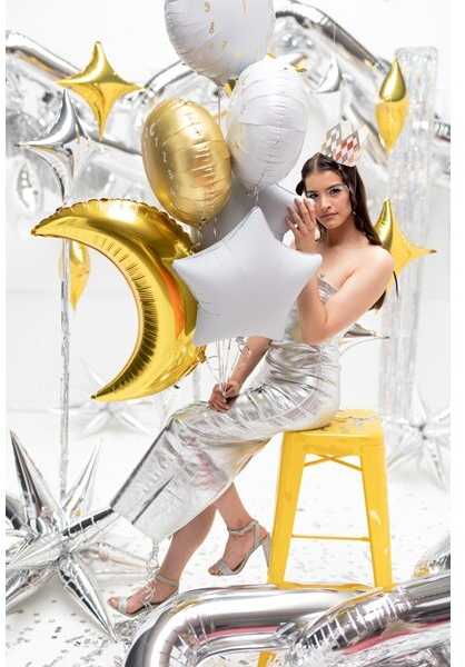 PartyDeco Folinis balionas Žvaigždė, balta 48 cm