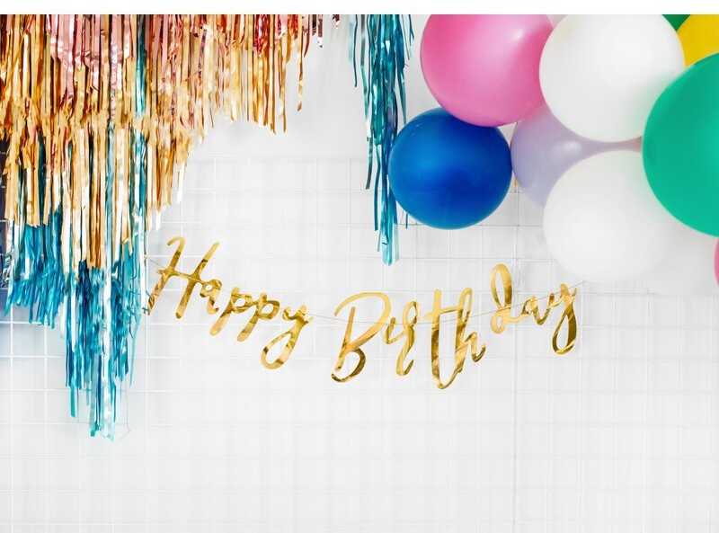 PartyDeco Girlianda Happy Birthday auksinė, 16.5x62cm