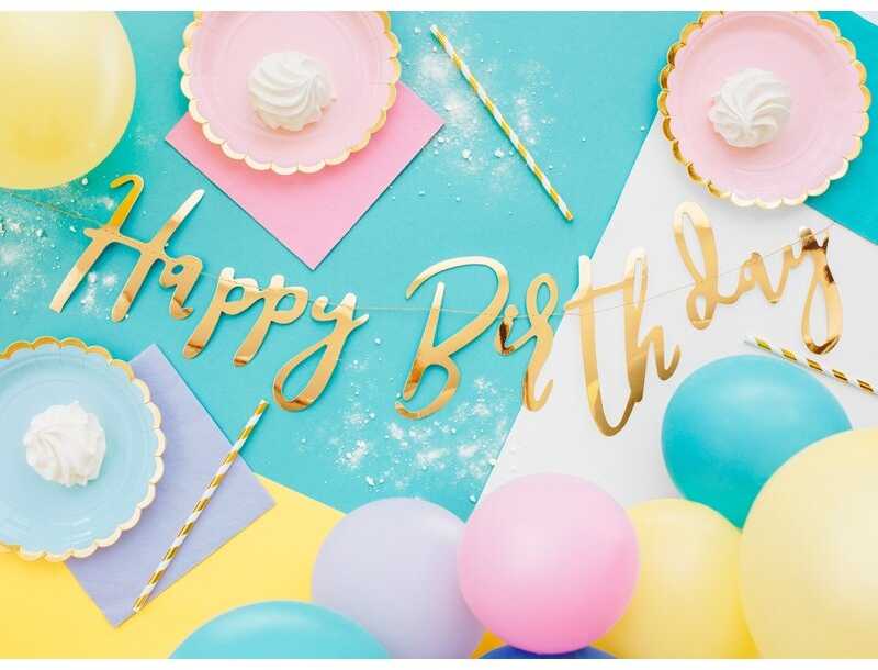 PartyDeco Girlianda Happy Birthday auksinė, 16.5x62cm