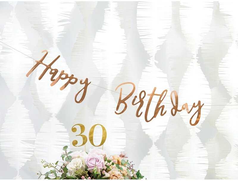PartyDeco Girlianda Happy Birthday rožinio aukso, 16.5x62cm