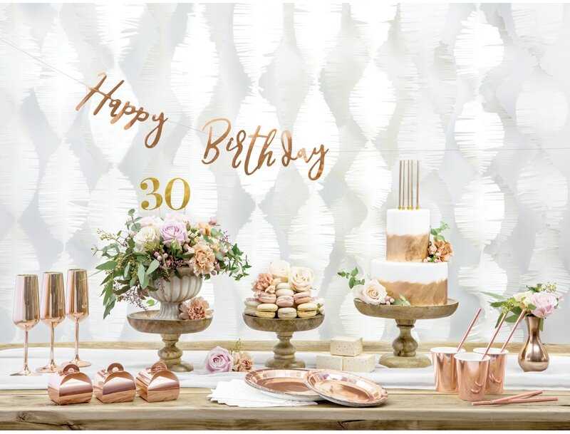 PartyDeco Girlianda Happy Birthday rožinio aukso, 16.5x62cm
