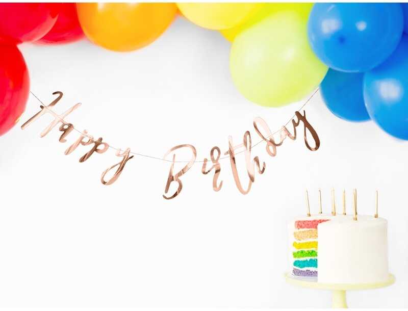 PartyDeco Girlianda Happy Birthday rožinio aukso, 16.5x62cm