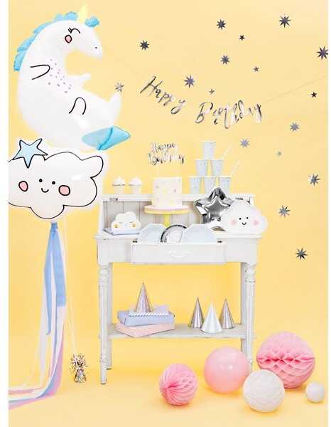 PartyDeco Girlianda Happy Birthday sidabrinė, 16.5x62cm