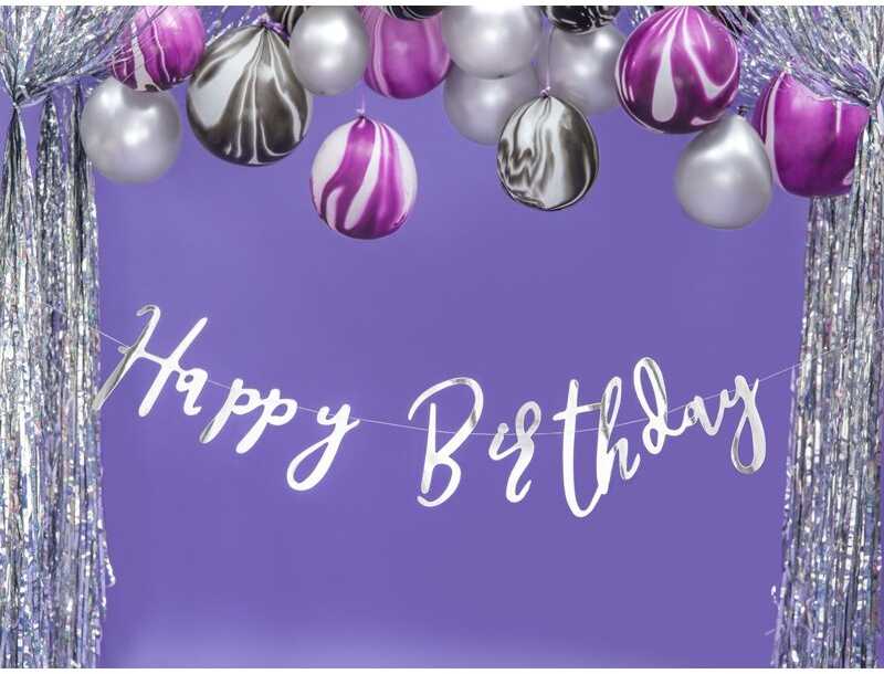 PartyDeco Girlianda Happy Birthday sidabrinė, 16.5x62cm