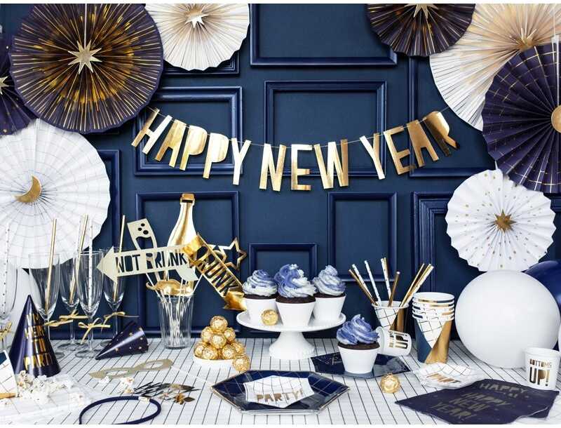 PartyDeco Girlianda Happy New Year auksinė, 10x90cm