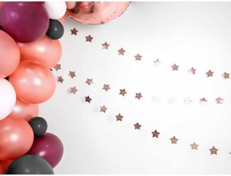 PartyDeco Girlianda Rožinio aukso žvaigždės 3,6m