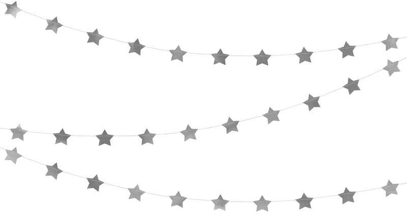 Party Deco PartyDeco Girlianda Sidabrinės žvaigždės 3,6m