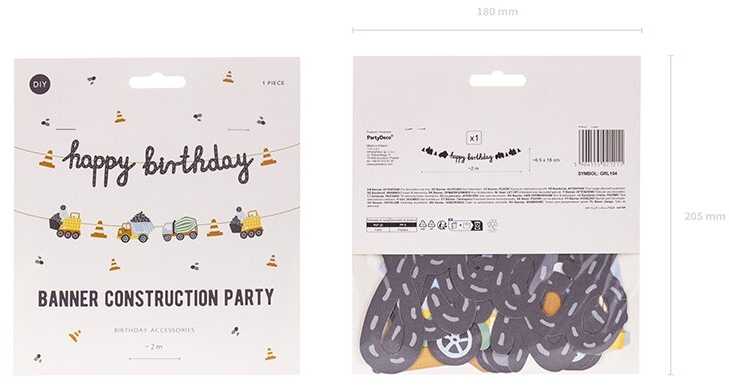 PartyDeco Girlianda Statybinės mašinos, 2m