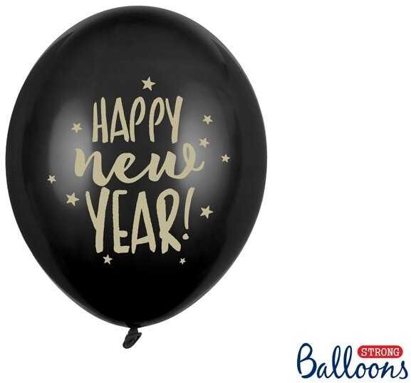 PartyDeco Juodi balionai Happy New YEAR, 6 vnt