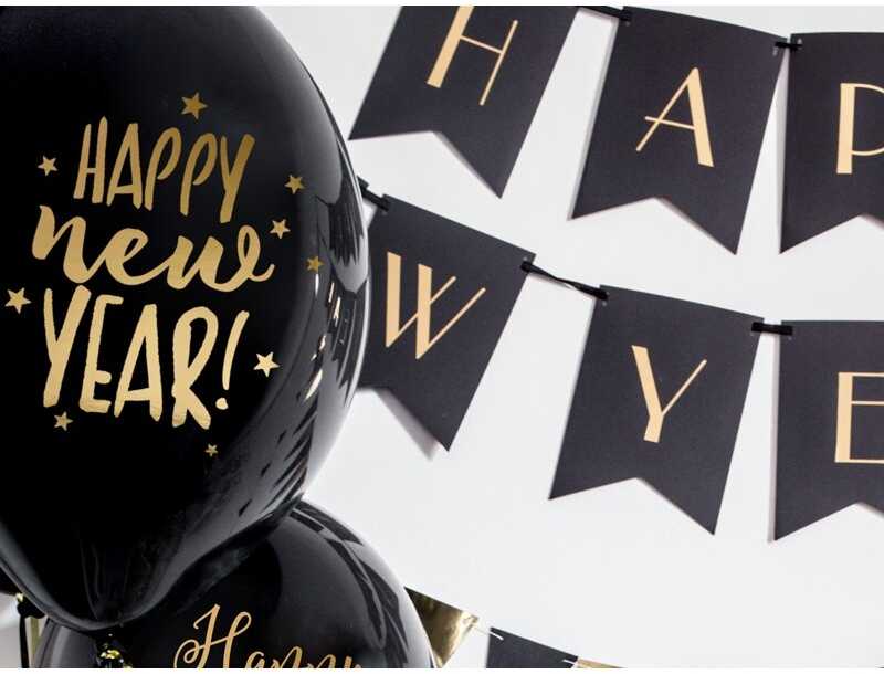 PartyDeco Juodi balionai Happy New YEAR, 6 vnt