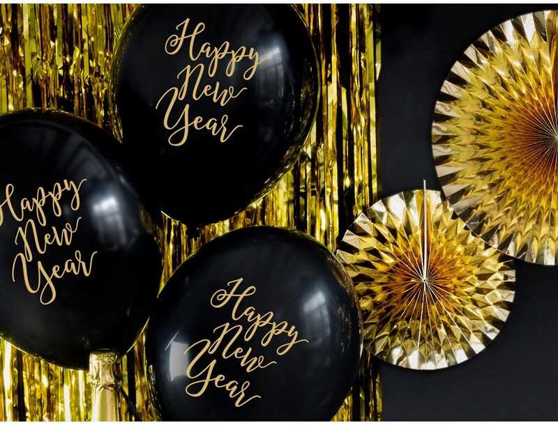 PartyDeco Juodi balionai Happy New Year, 6 vnt
