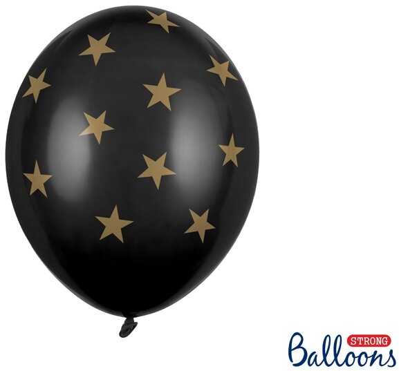 PartyDeco Juodi balionai su žvaigždutėmis 6 vnt
