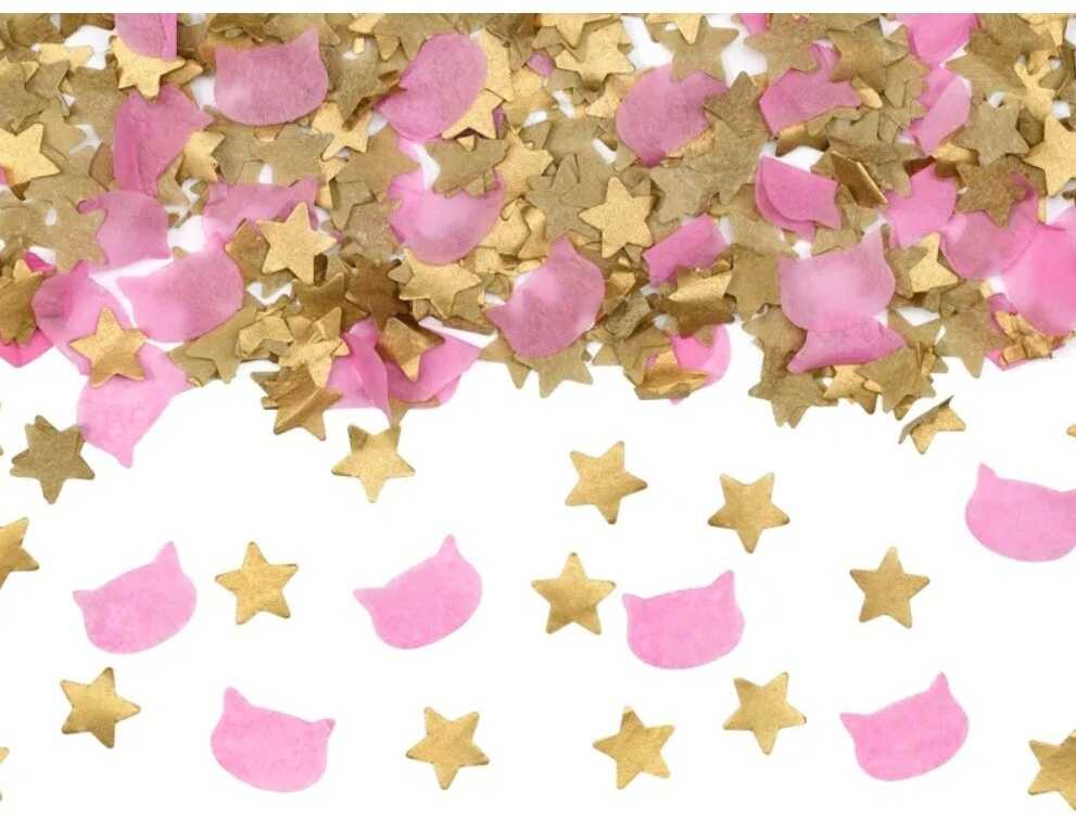 PartyDeco Konfeti patranka Žvaigždės ir katytės 20cm