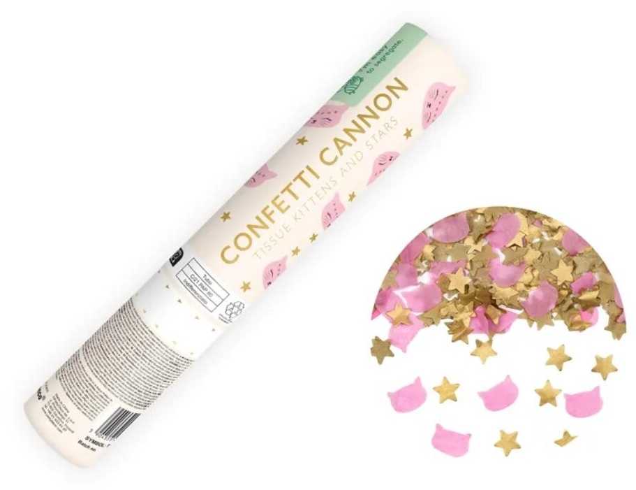 PartyDeco Konfeti patranka Žvaigždės ir katytės 20cm