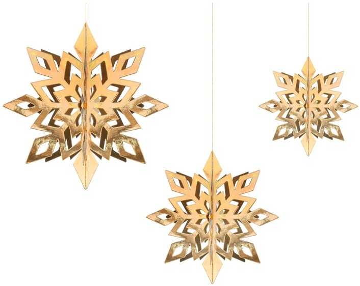 PartyDeco Pakabinamos dekoracijos Auksinės snaigės, 6vnt