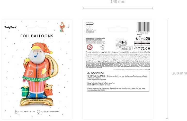 PartyDeco Pastatomas folinis balionas Kalėdų senelis