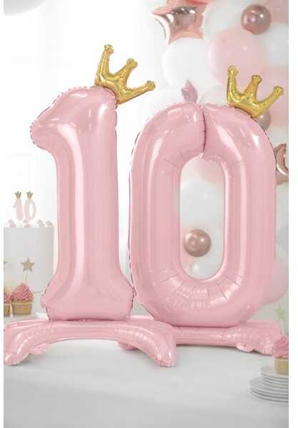 PartyDeco Pastatomas rožinis balionas Skaičius su karūna, 84cm, Skaičius: 6