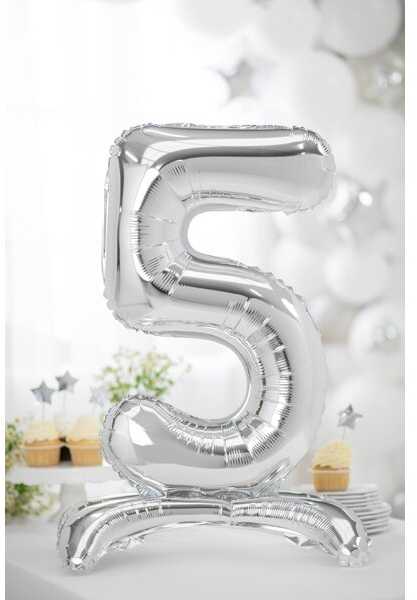 PartyDeco Pastatomas sidabrinis balionas Skaičius, 70cm, Skaičius: 5